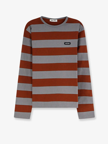 Miu Miu Miu Miu - Cotton T-shirt with striped pattern
