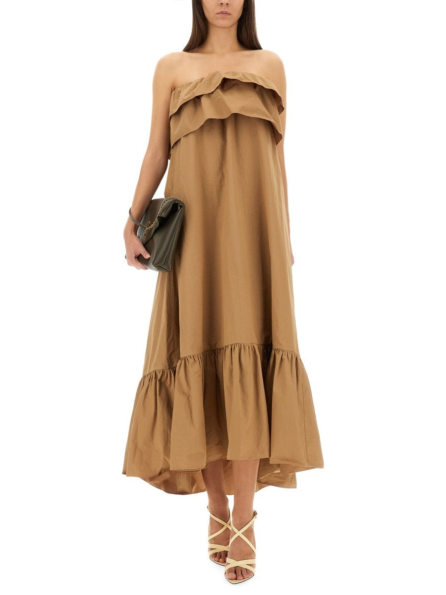 COTTON TWILL RUFFLE DRESS