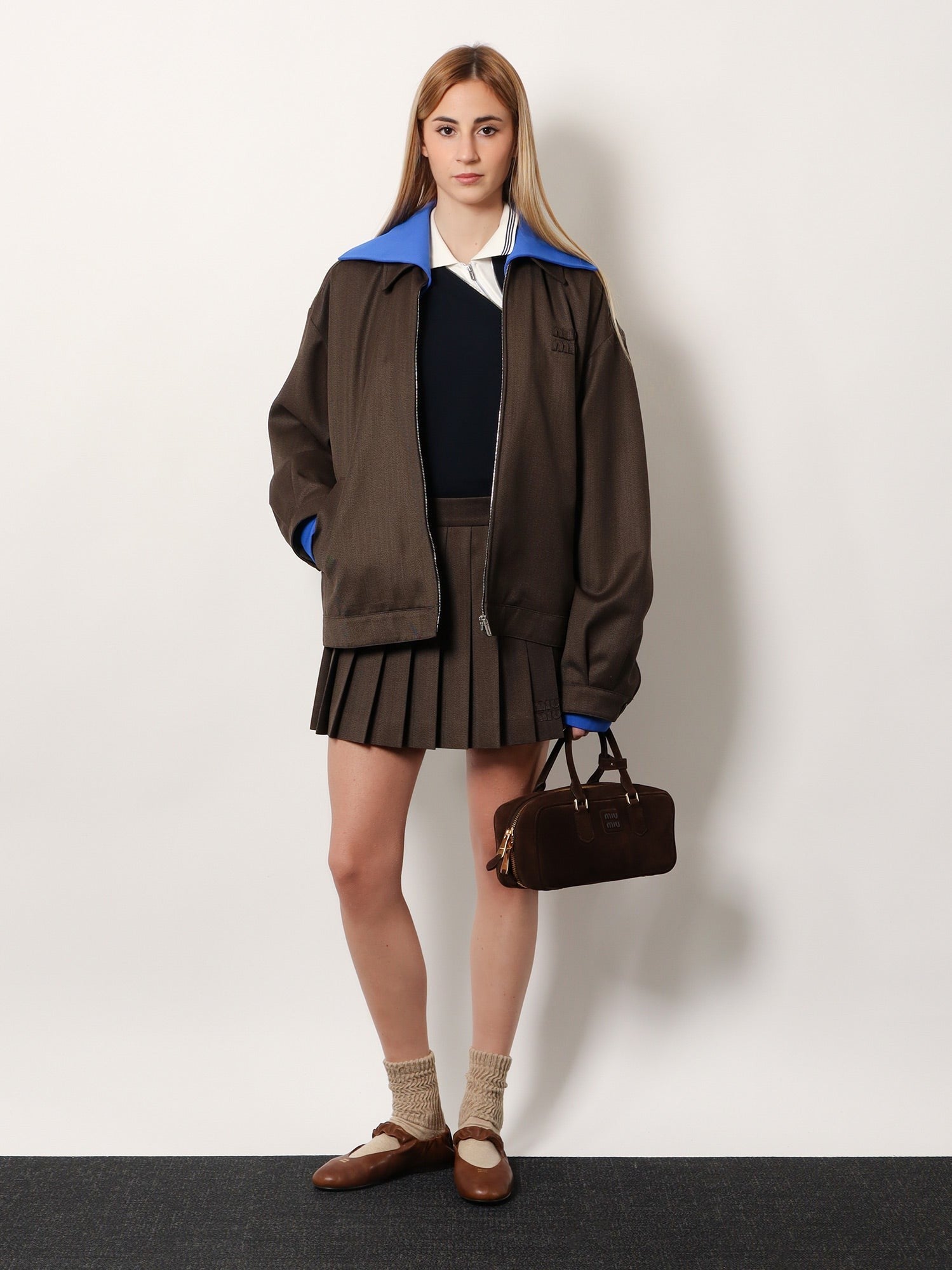 Cover fabric pleated mini skirt