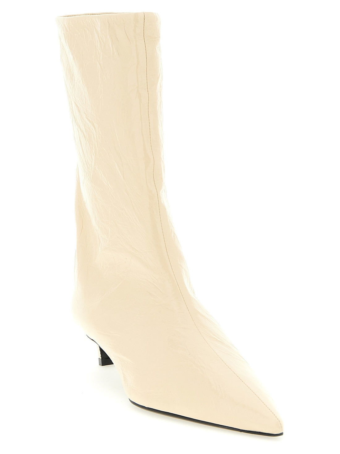 JIL SANDER - Craquelé leather ankle boots beige
