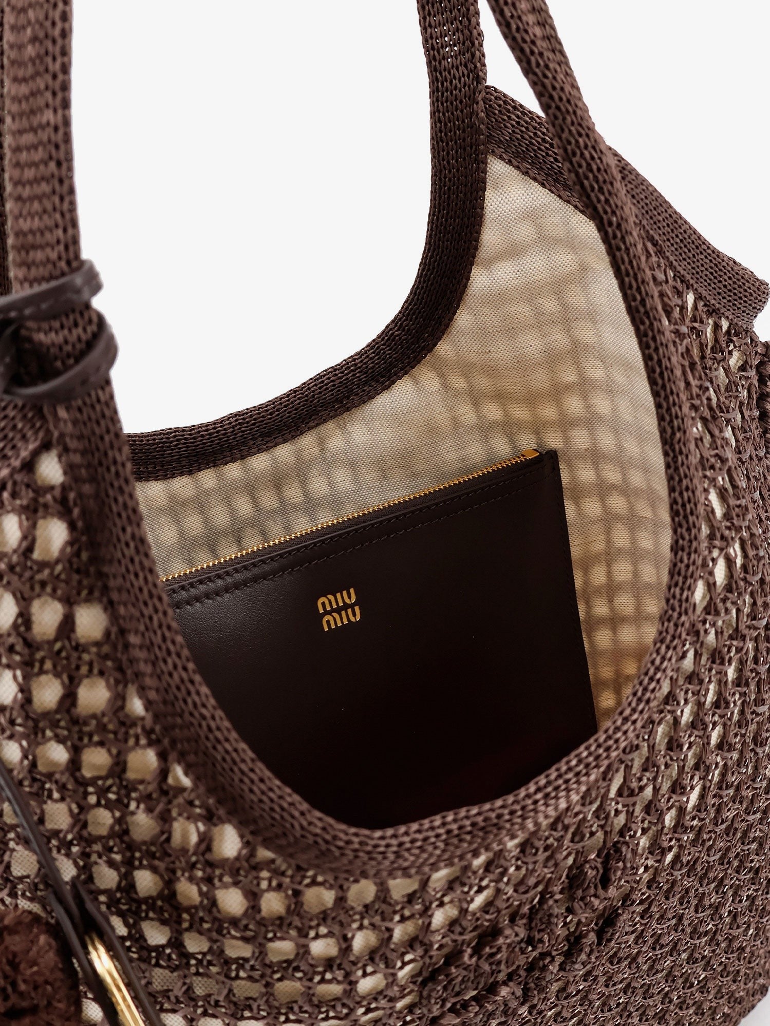 Miu Miu - Crochet mesh shopping bag with tone-on-tone logo on the front