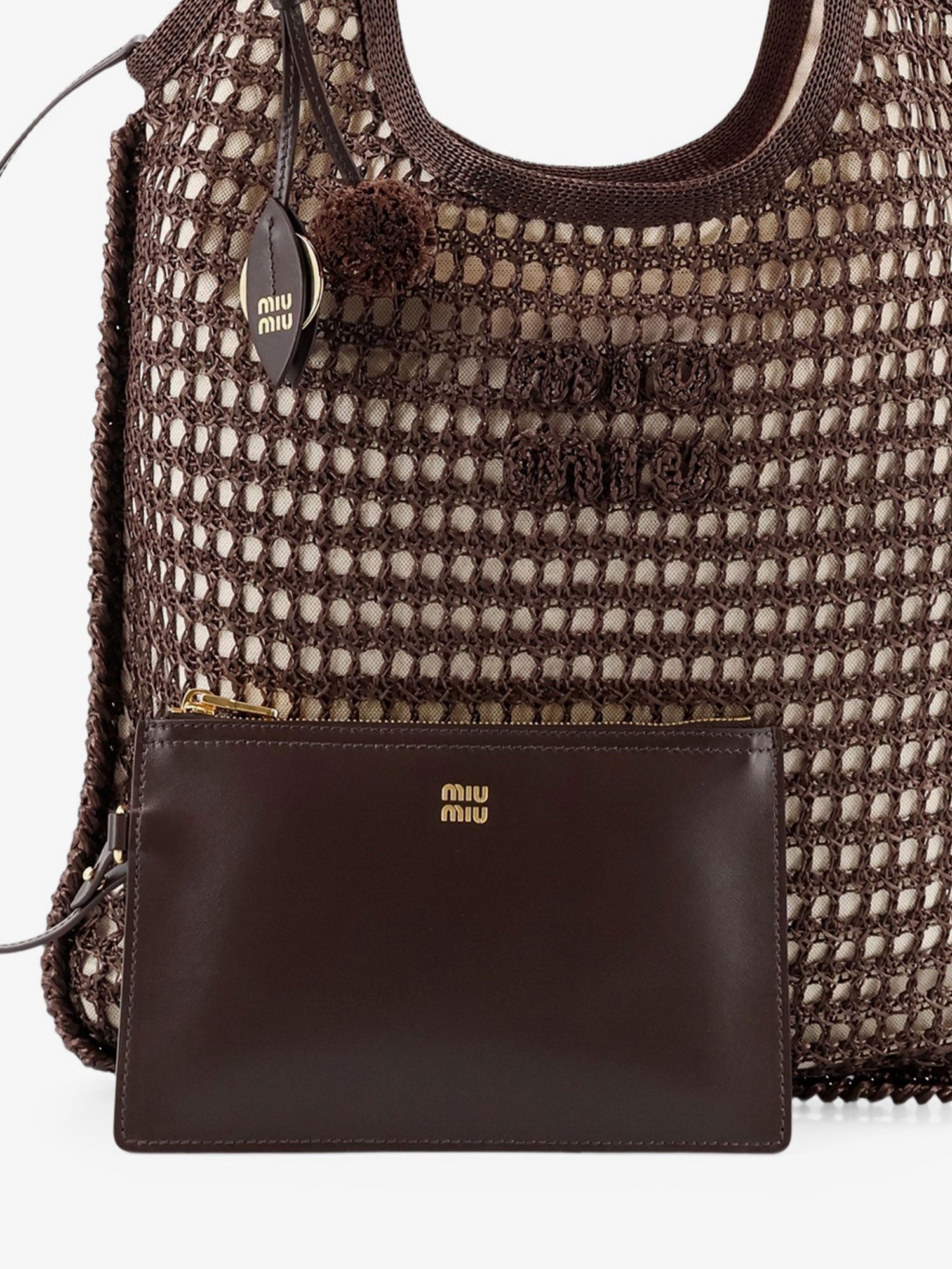 Miu Miu - Crochet mesh shopping bag with tone-on-tone logo on the front