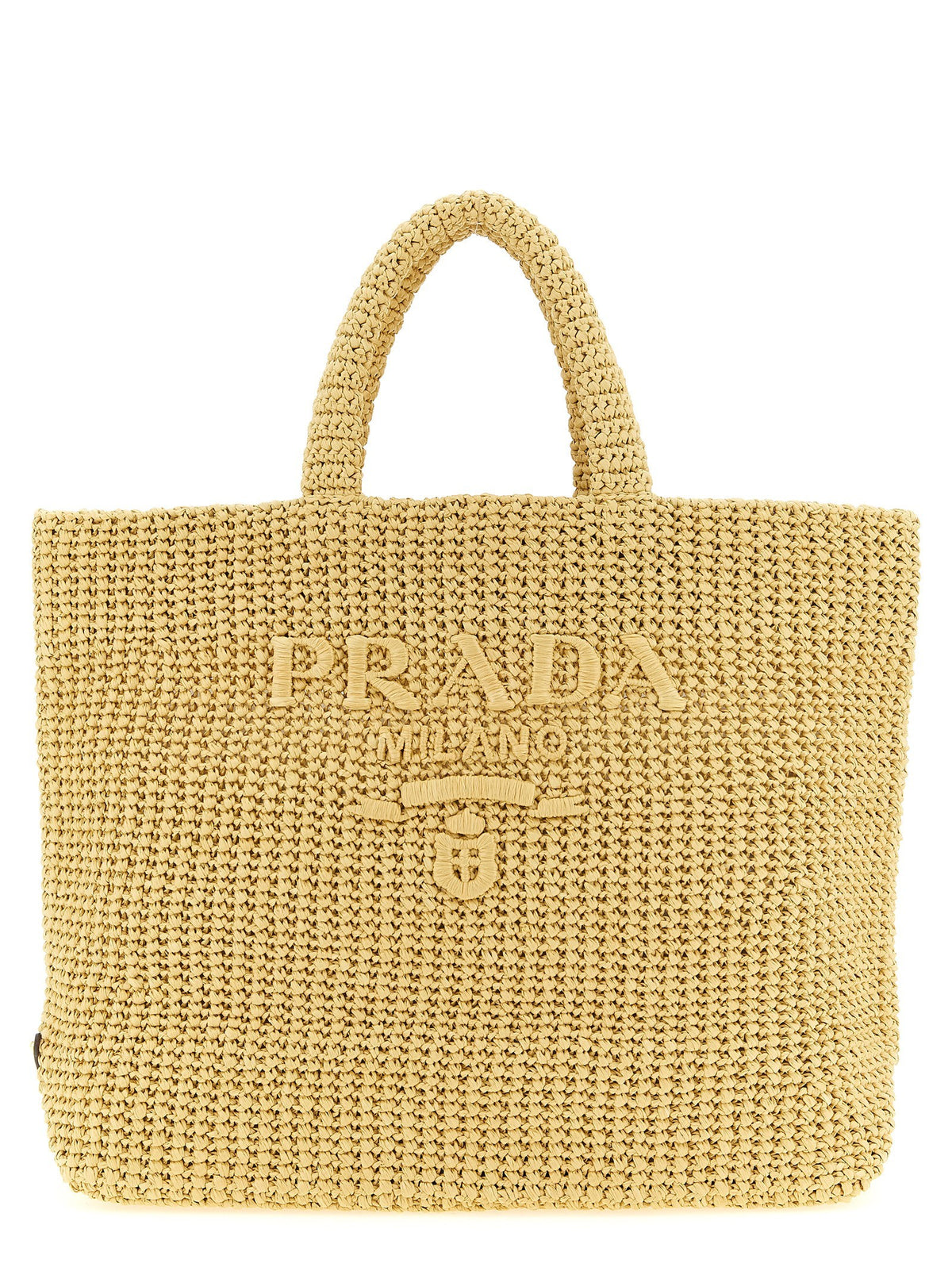 PRADA - Crochet raffia shopping bag beige U