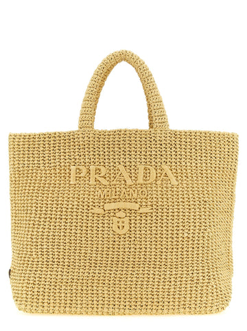 PRADA - Crochet raffia shopping bag beige U