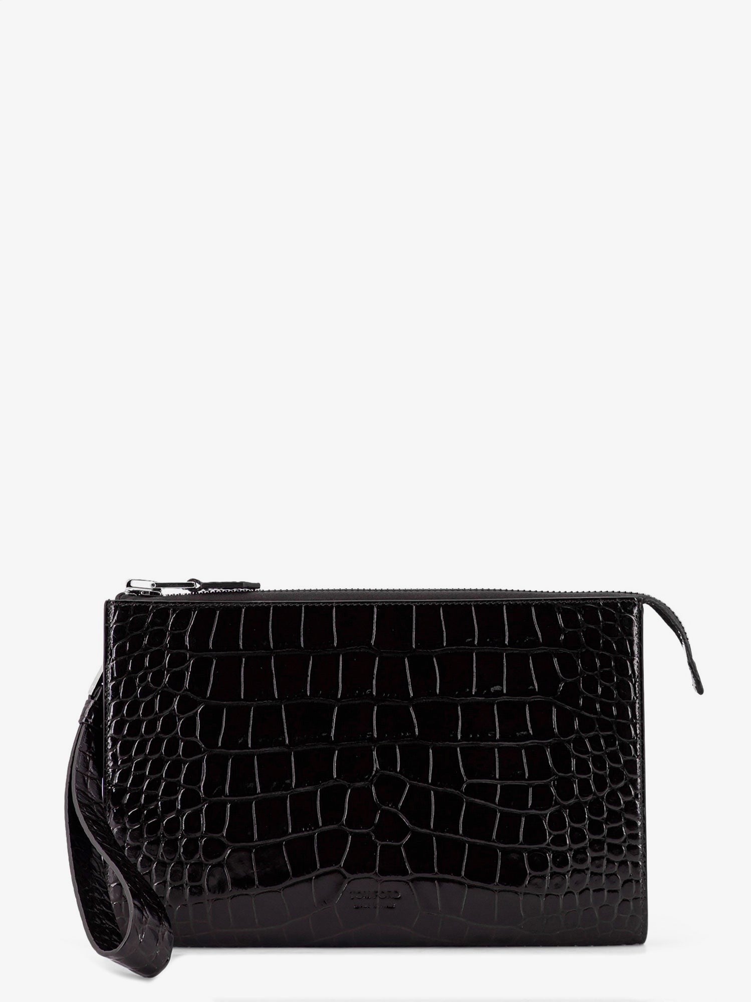 Crocodile-print leather clutch bag