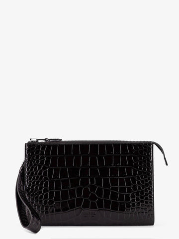 Crocodile-print leather clutch bag