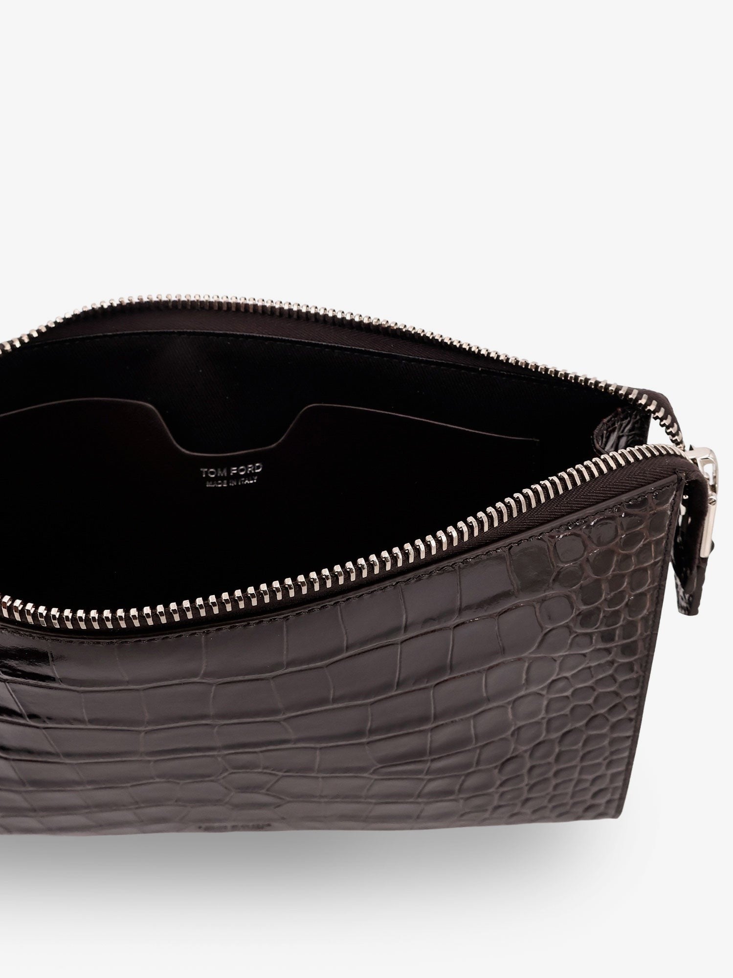 Crocodile-print leather clutch bag