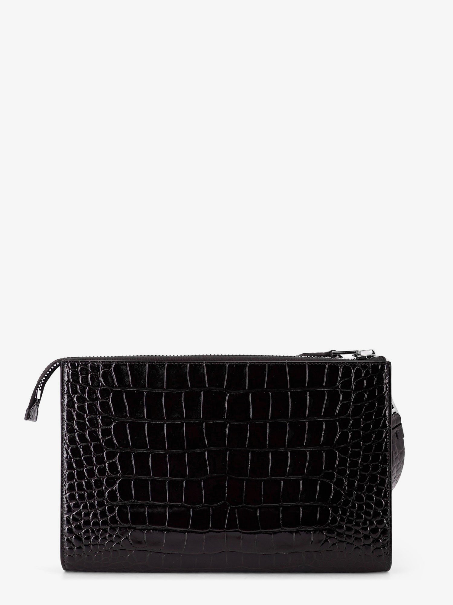 Crocodile-print leather clutch bag