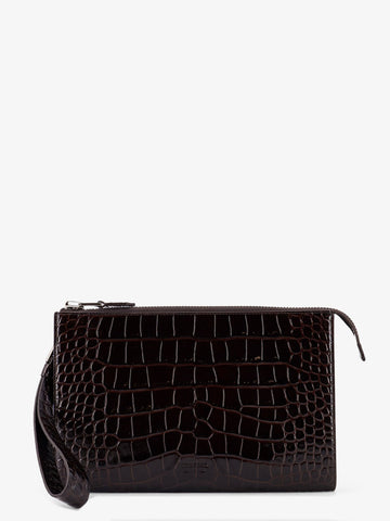 Crocodile-print leather clutch bag