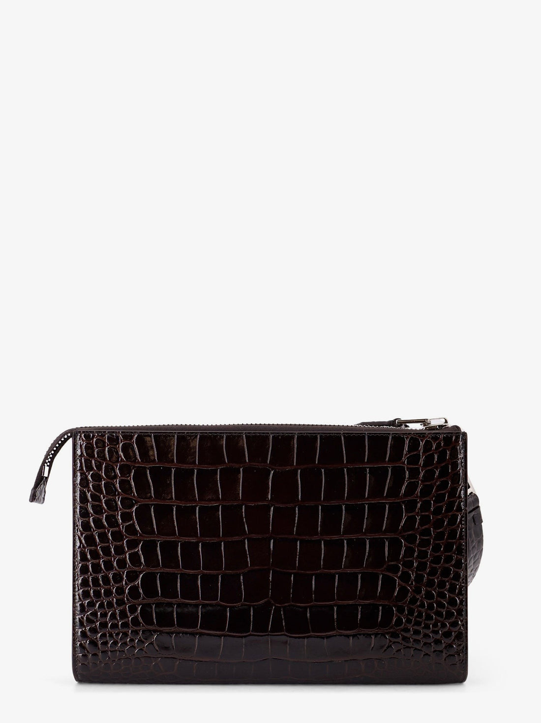 Crocodile-print leather clutch bag