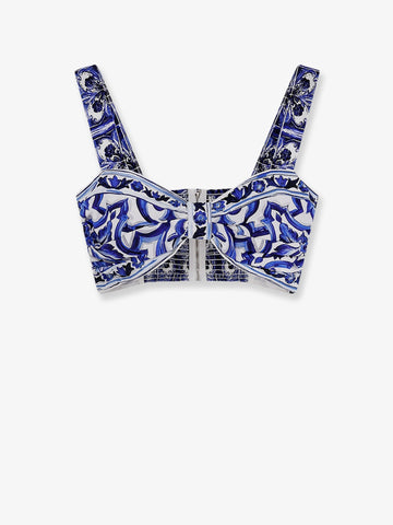 Dolce & Gabbana Cropped cotton top with Maiolica print