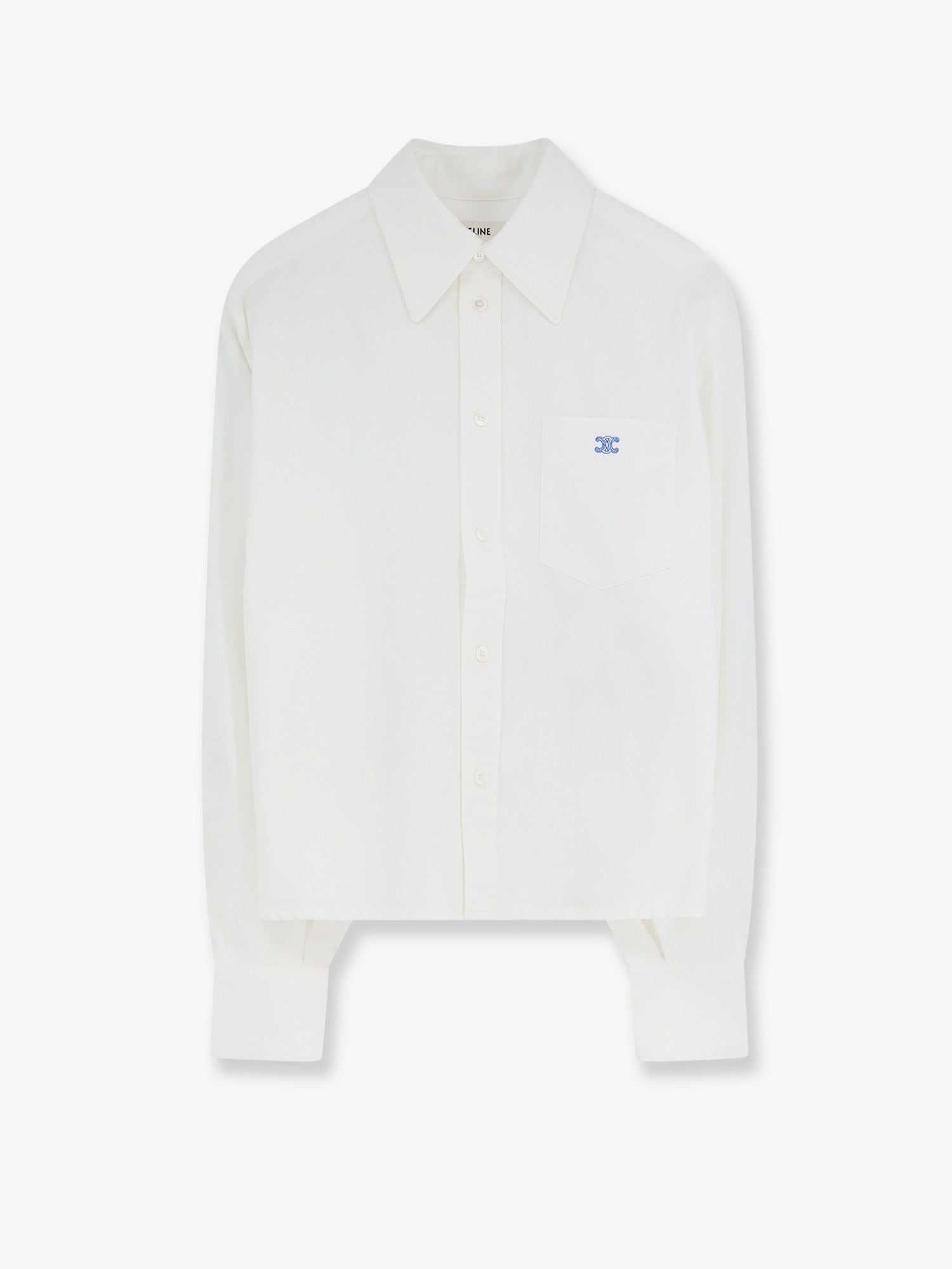 Celine - Cropped denim shirt with front embroidered logo