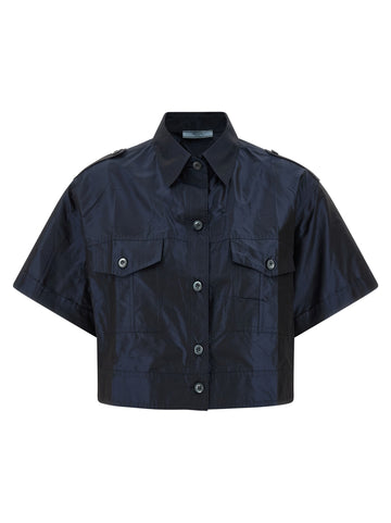 PRADA - Cropped taffeta shirt Blue