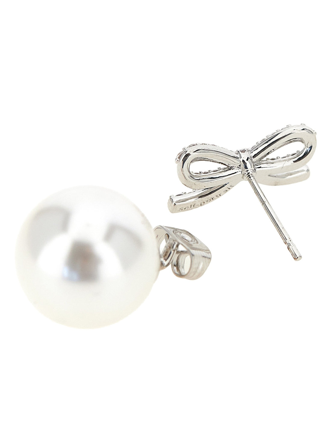 SELF PORTRAIT - 'Crystal Bow Pearl Back' earrings Silver U