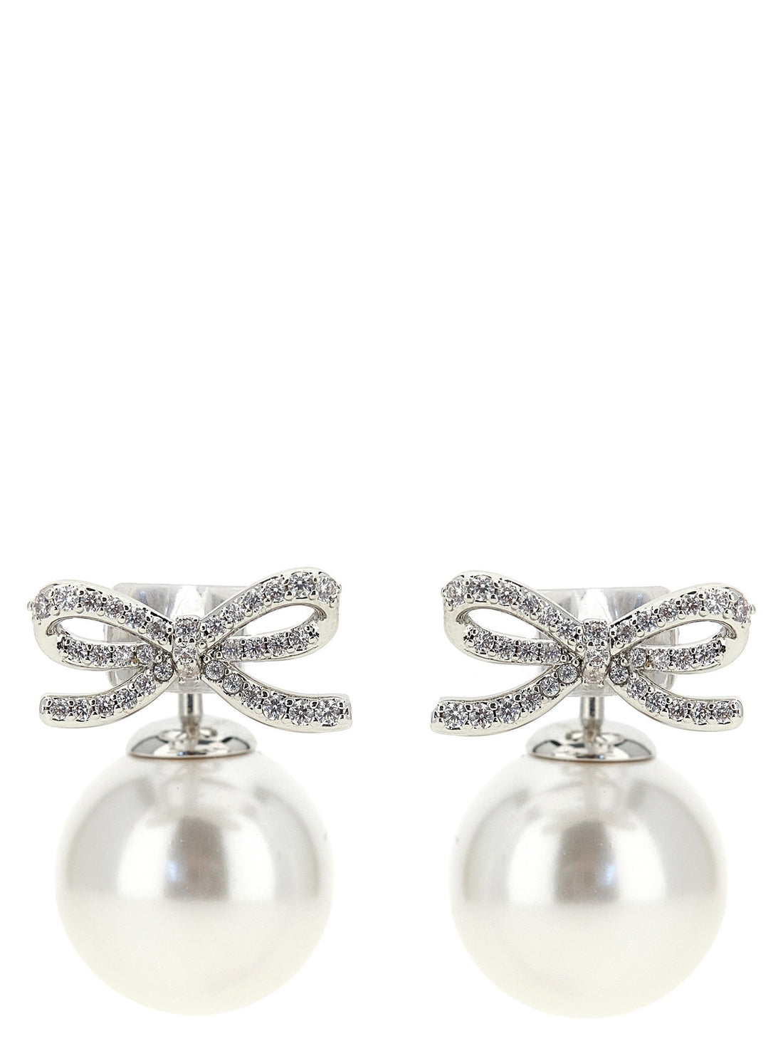 SELF PORTRAIT - 'Crystal Bow Pearl Back' earrings Silver U