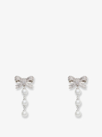 SELF PORTRAIT SELF PORTRAIT - Crystal Bow Pearl Droplet Earrings