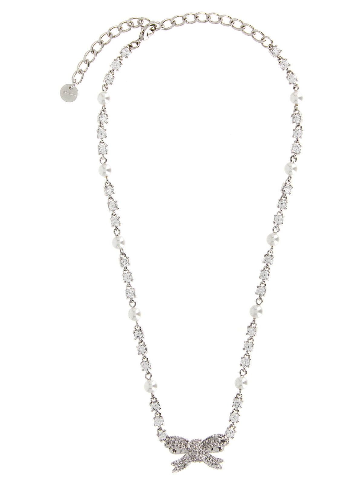 SELF PORTRAIT - 'Crystal Pearl Bow' necklace Silver U