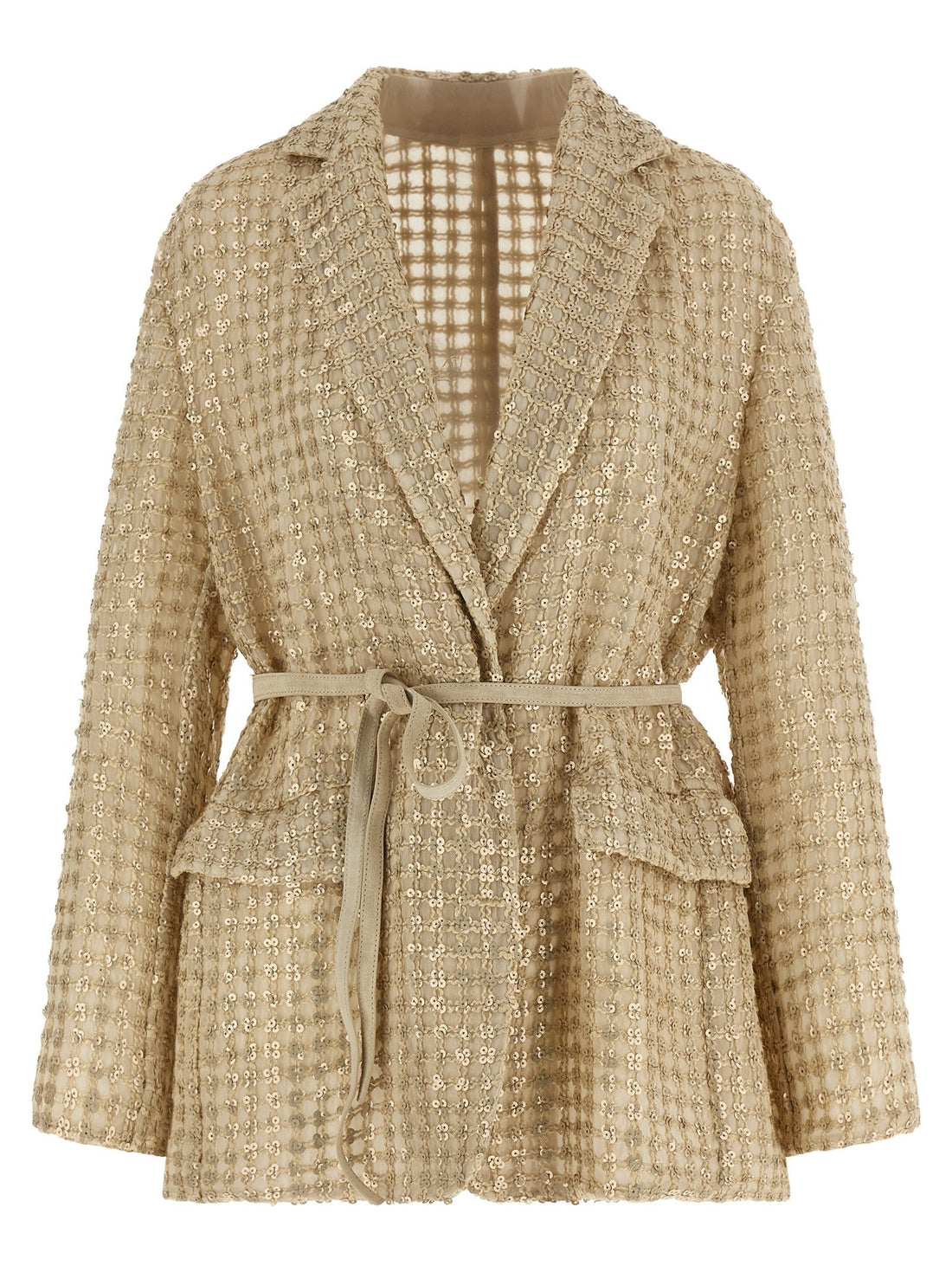 Brunello Cucinelli - 'Dazzling Net Embroidery' organza blazer beige