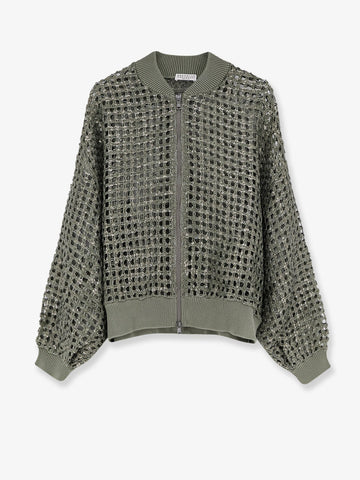 Brunello Cucinelli Dazzling Net Embroidery silk and linen cardigan