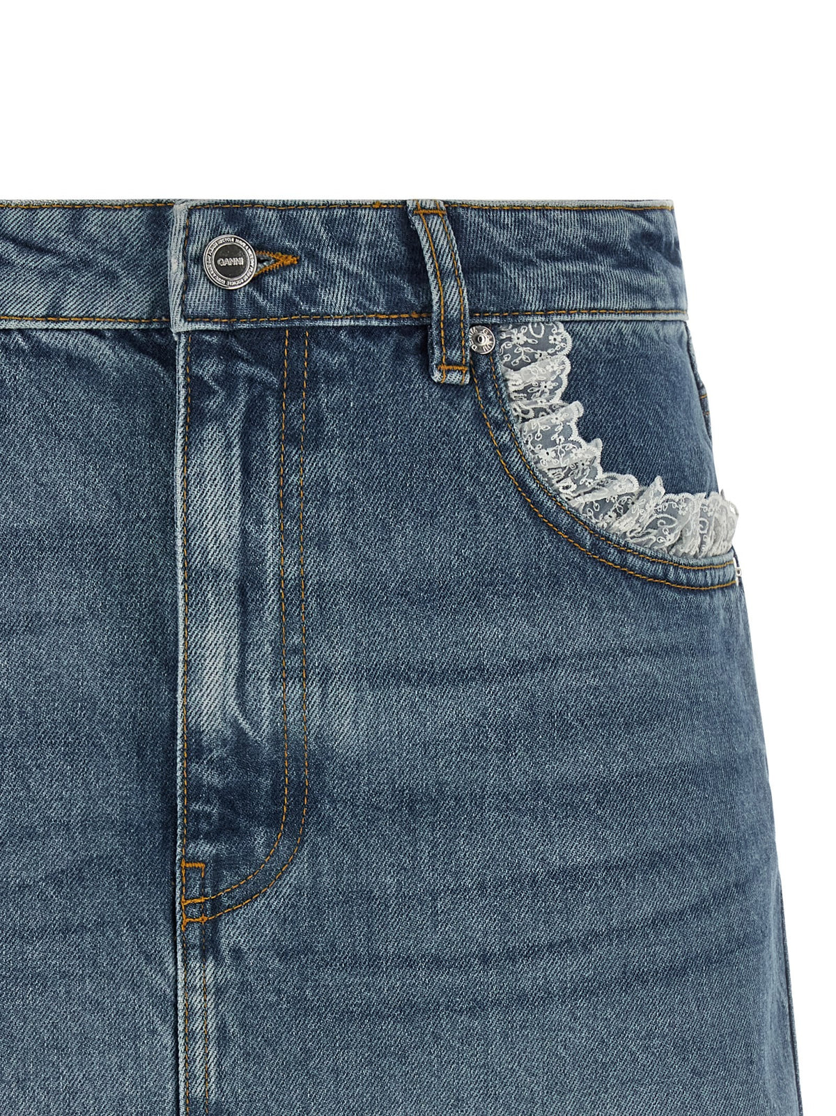 GANNI - Denim and lace skirt