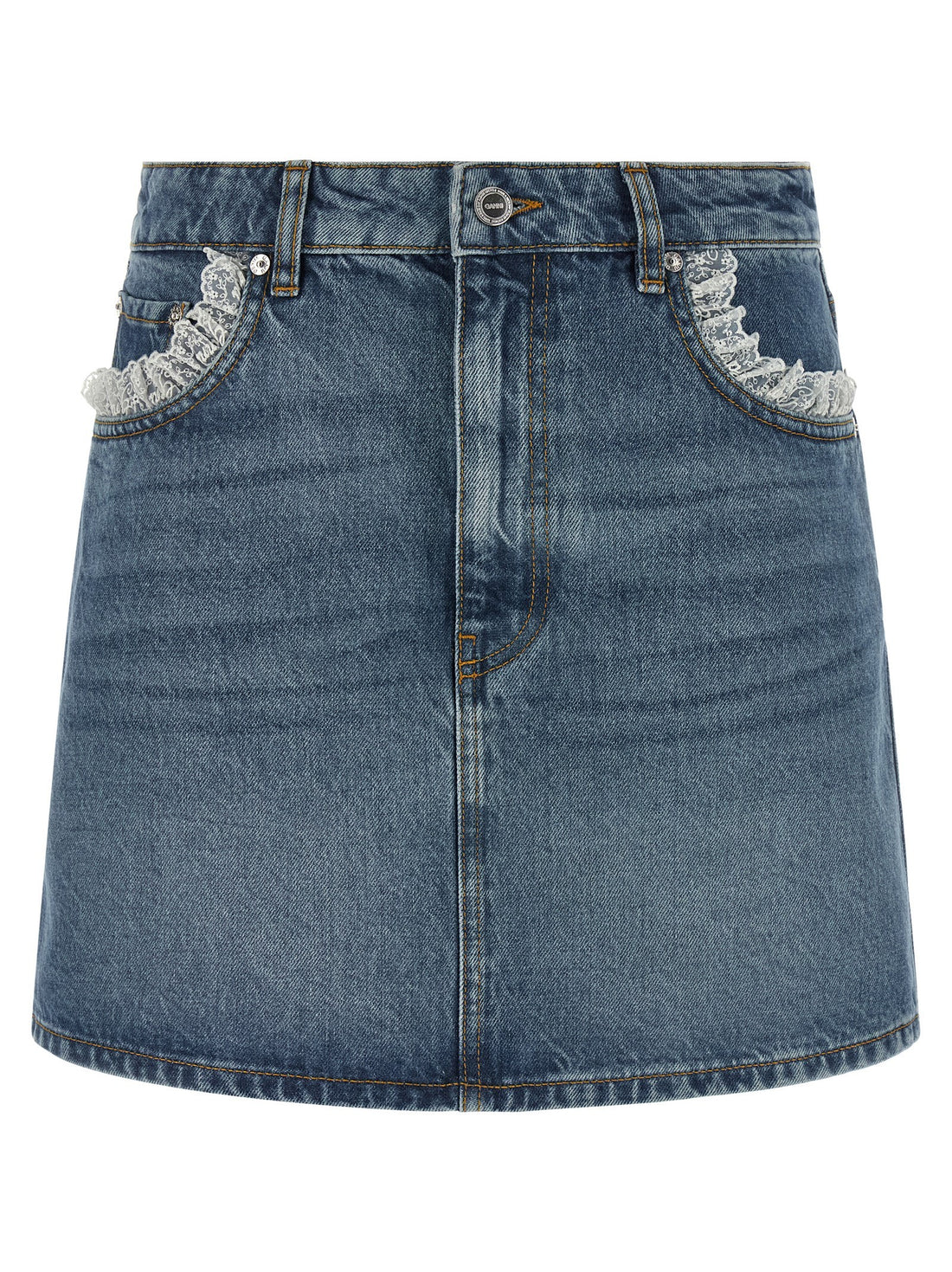 GANNI - Denim and lace skirt Blue