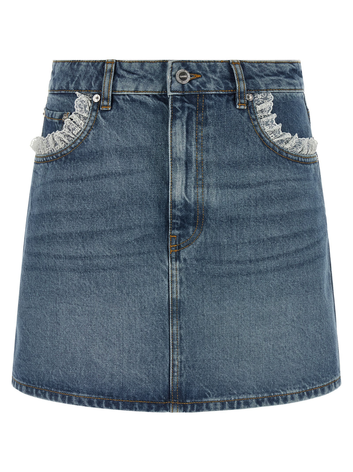 GANNI - Denim and lace skirt