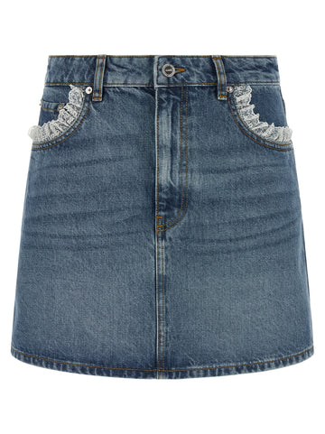 GANNI - Denim and lace skirt