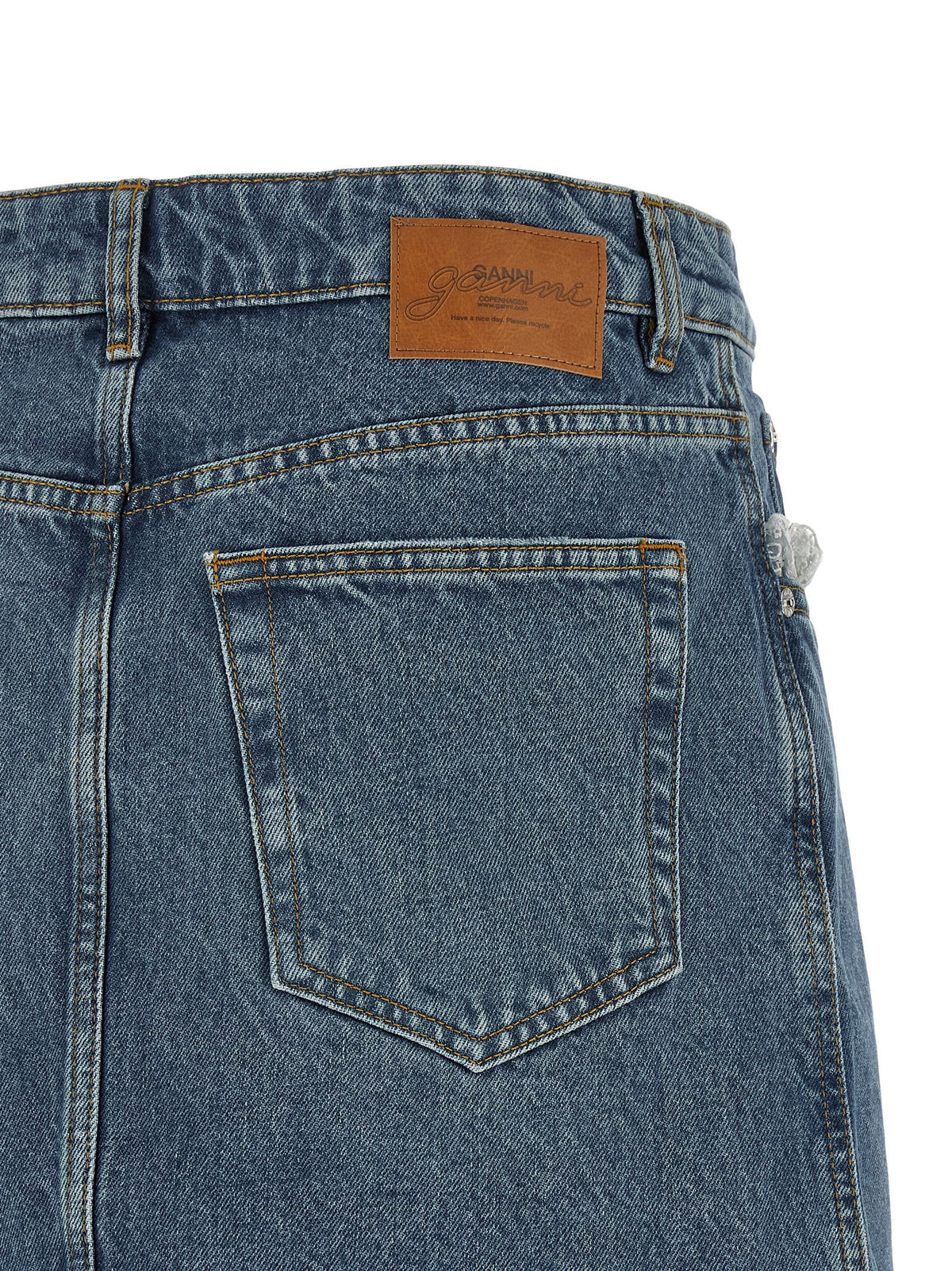 GANNI - Denim and lace skirt