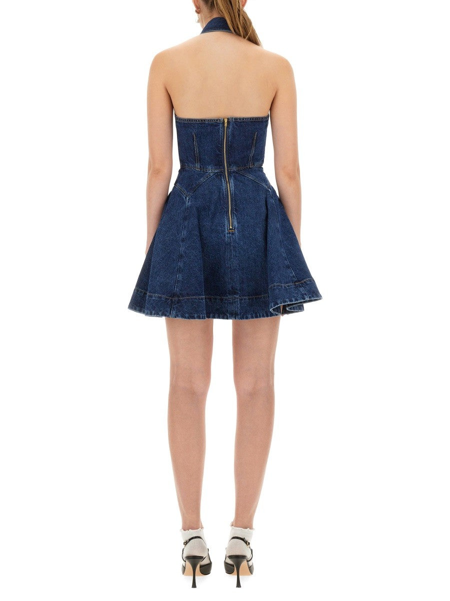 DENIM FLARED MINI DRESS