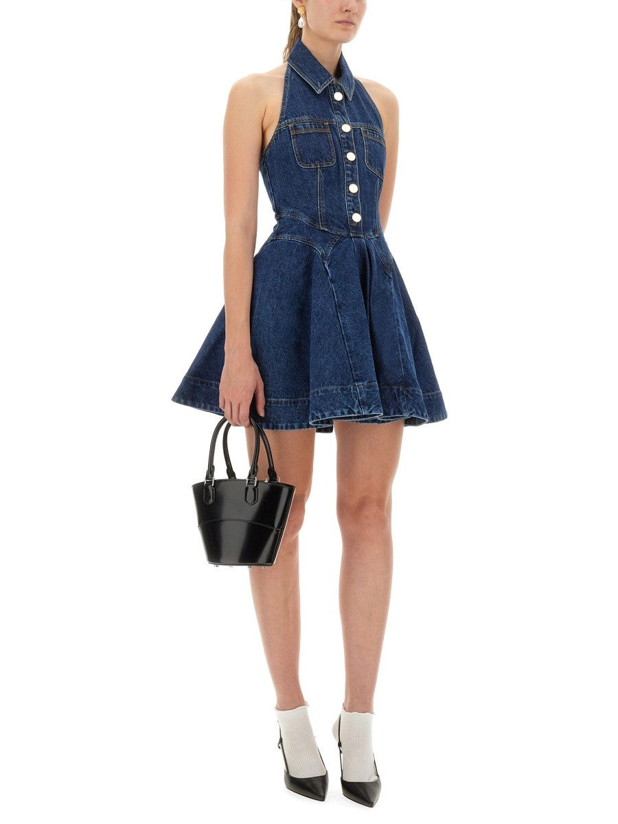 DENIM FLARED MINI DRESS