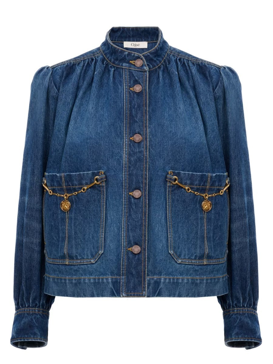 CHLOÉ CHLOÉ - DENIM HIGH NECK GATHERED JACKET