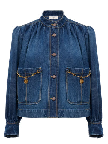 CHLOÉ CHLOÉ - DENIM HIGH NECK GATHERED JACKET