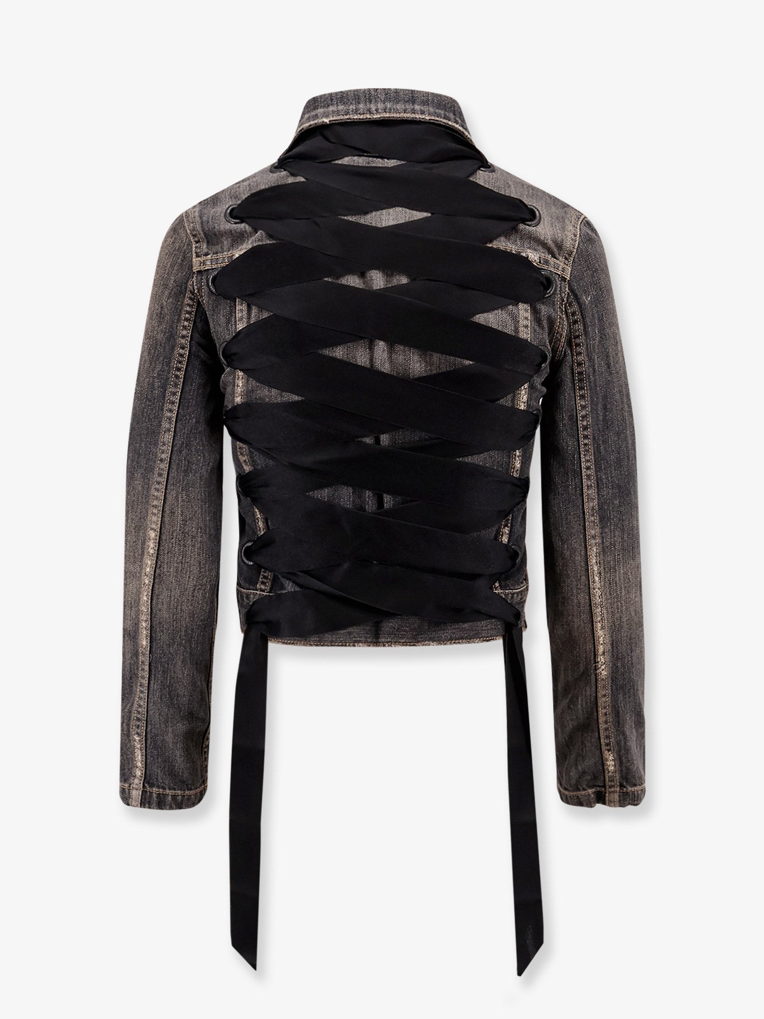 Denim jacket with satin laces