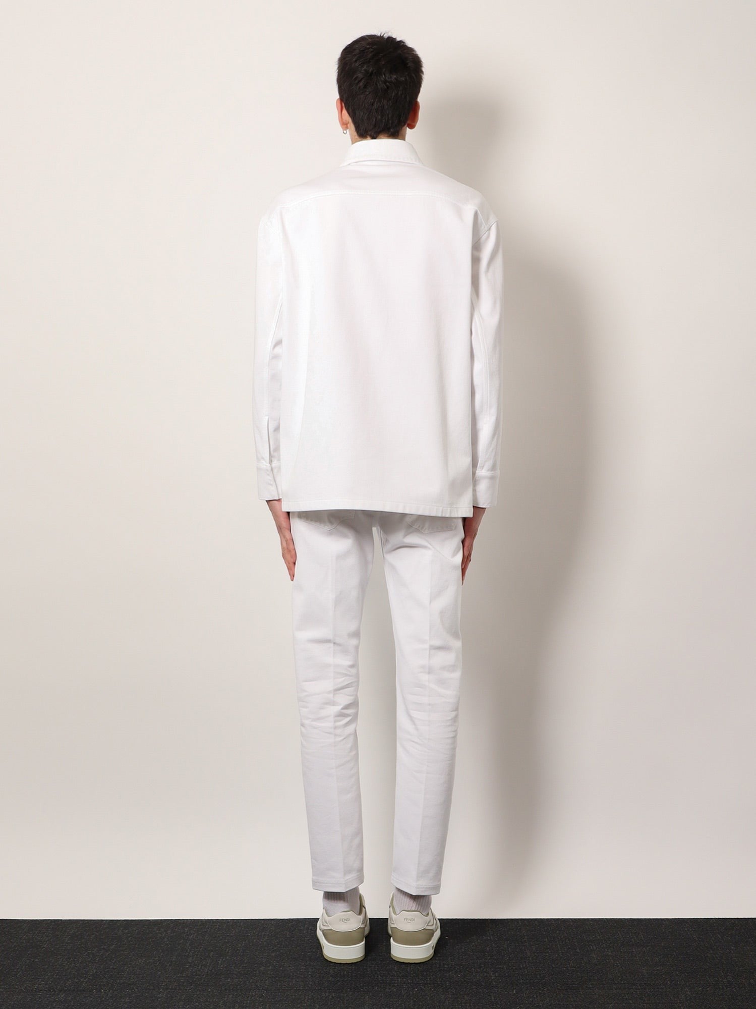 Denim jacket with stitched profiles and ff logo