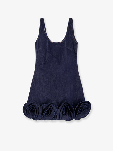 SELF PORTRAIT Denim mini dress with 3D flowers