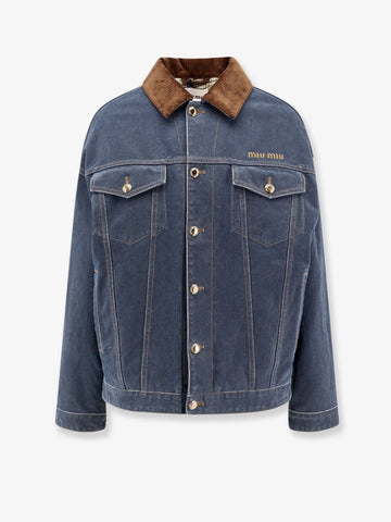 Denim padded jacket with corduroy collar