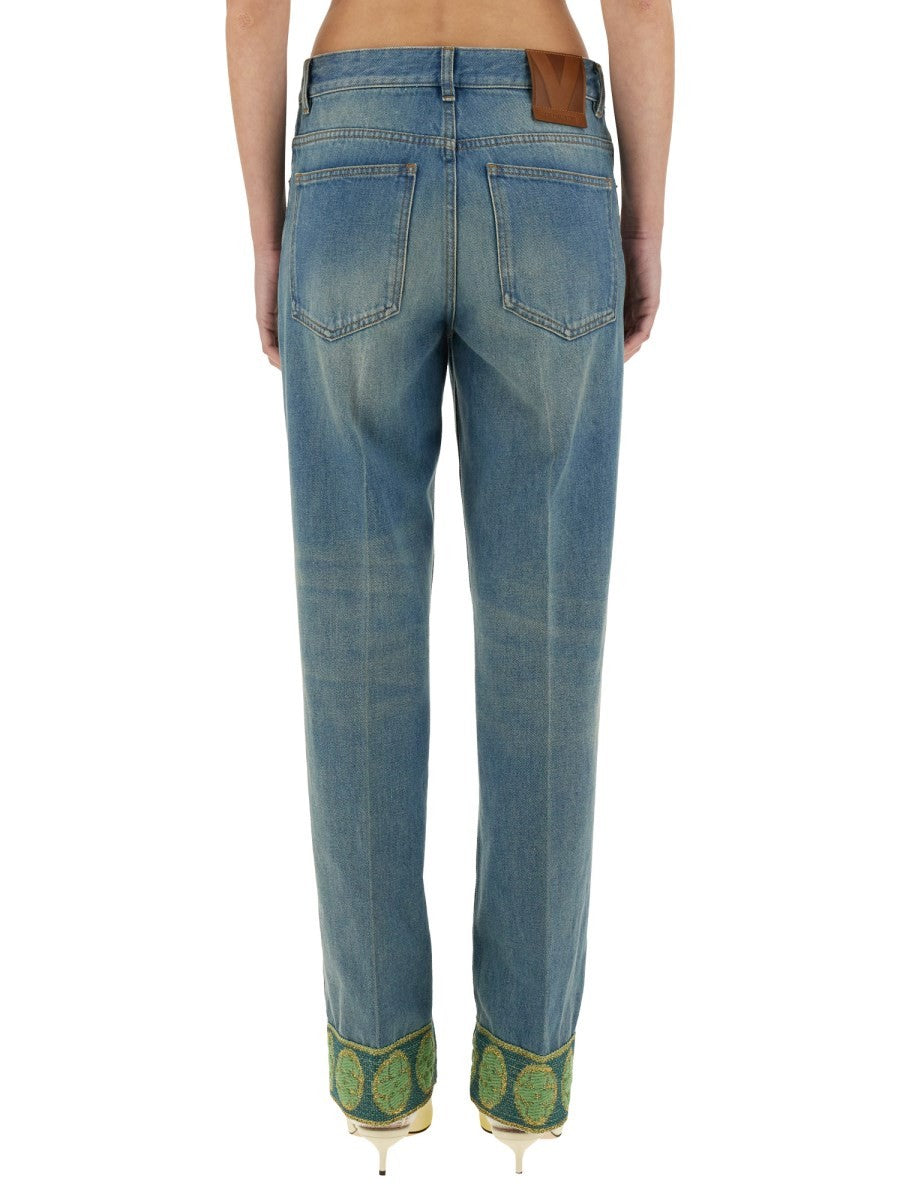 Valentino Valentino - DENIM PANTS WITH JACQUARD EDGES