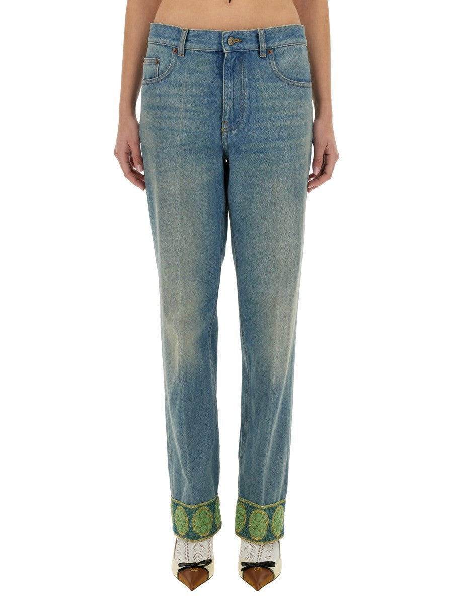 Valentino Valentino - DENIM PANTS WITH JACQUARD EDGES