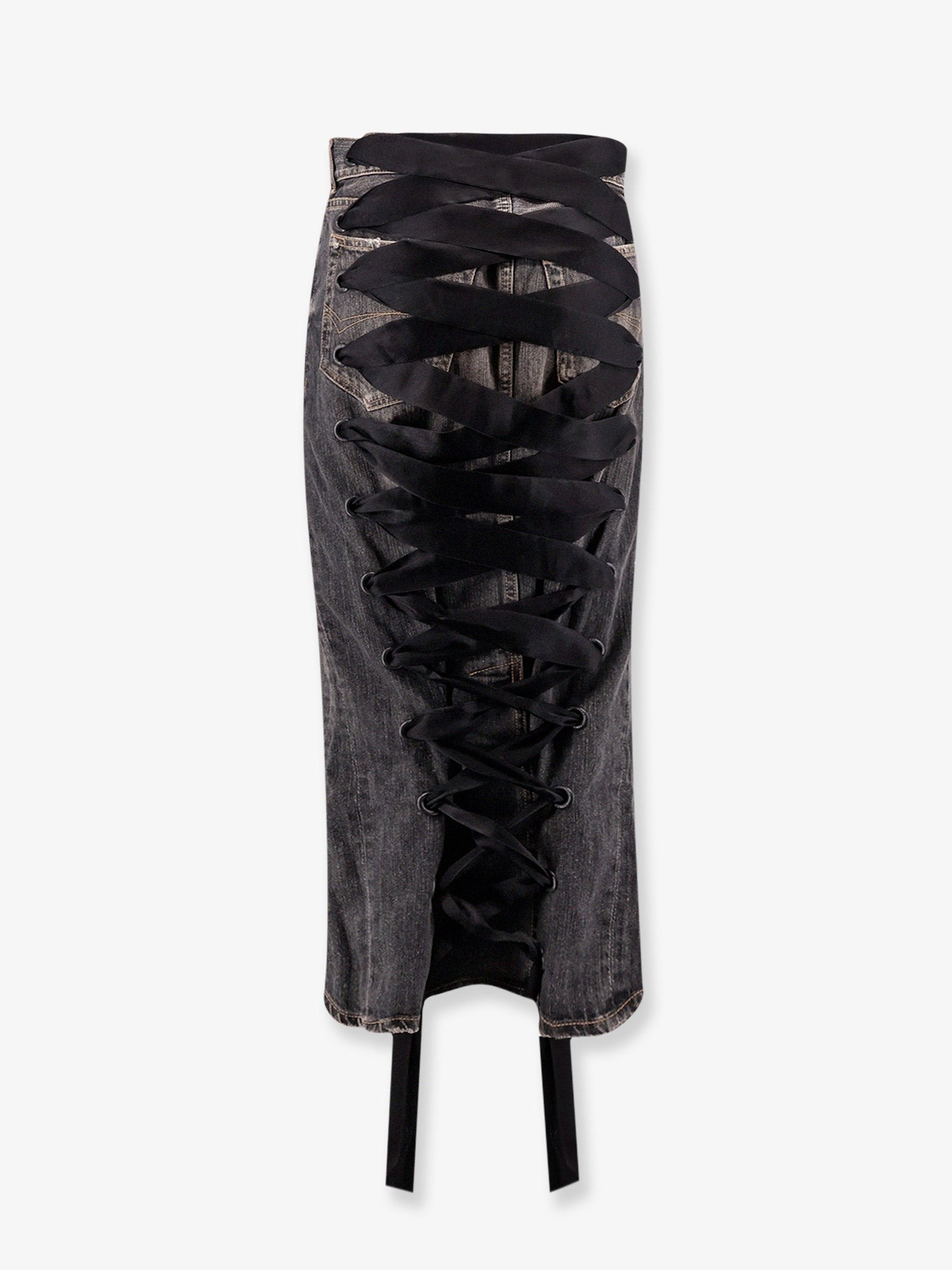 Denim skirt with laces interwining