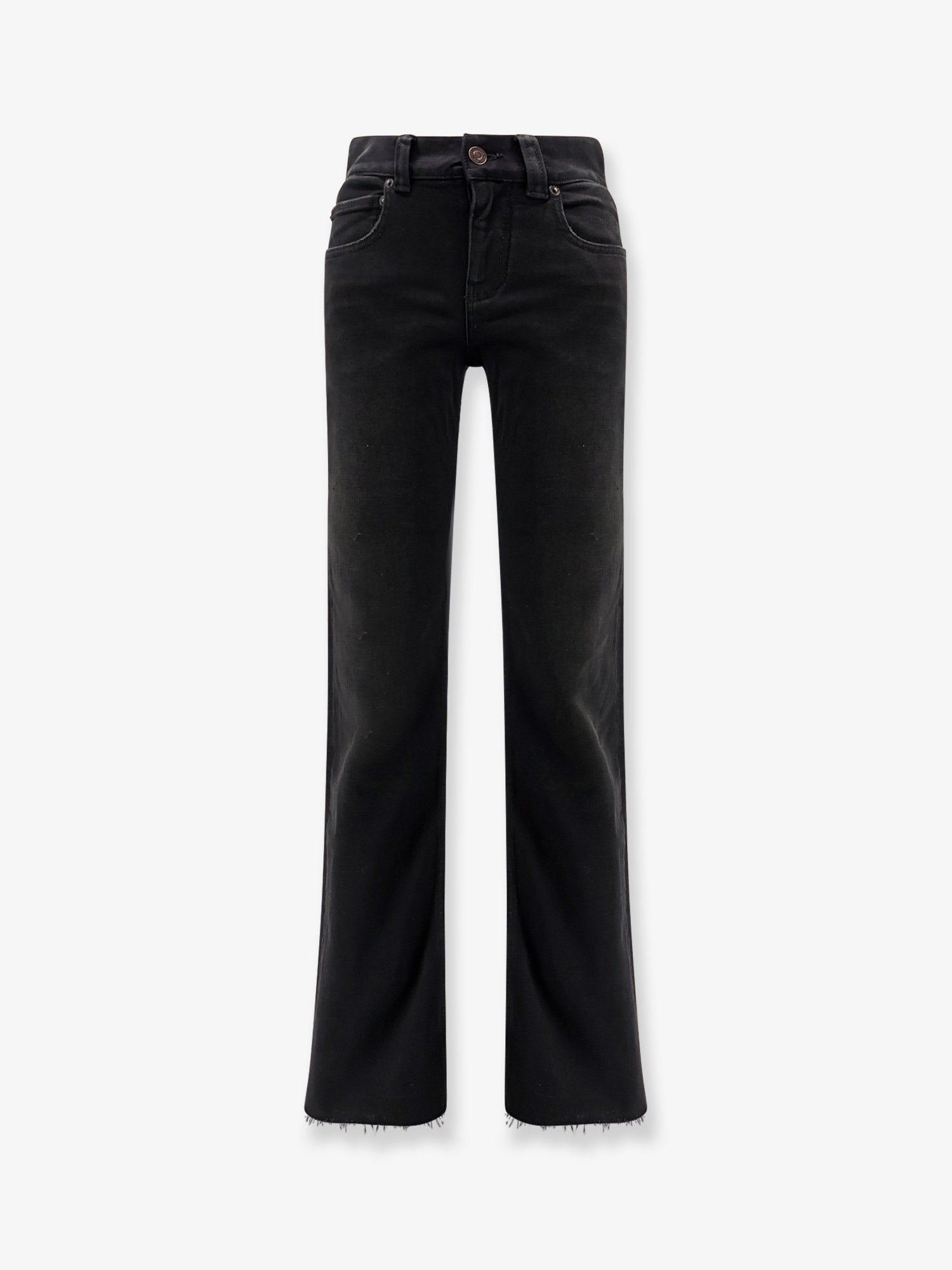 Denim trousers with frayed edges