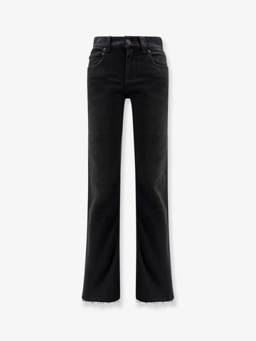 Denim trousers with frayed edges