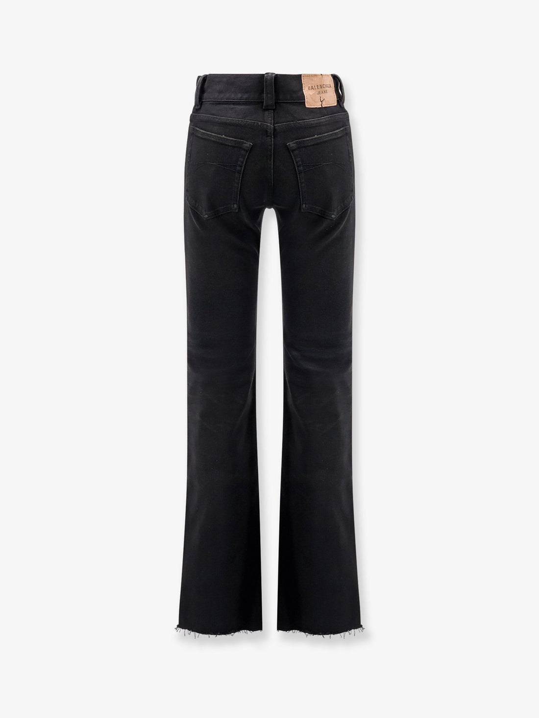 Denim trousers with frayed edges