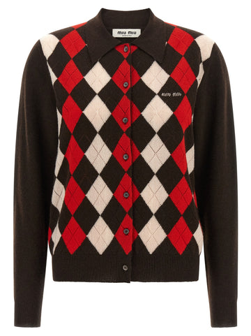 Miu Miu - Diamond-shaped collar cardigan Brown 38 IT