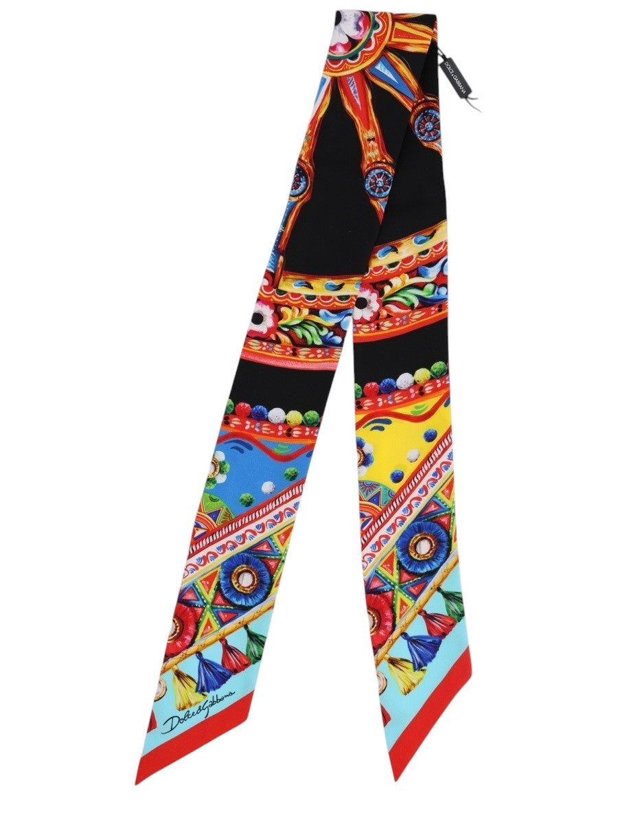 Dolce & Gabbana - Carretto Print Silk Twilly Scarf - Multicolor dolce-and-gabbana-carretto-print-silk-twilly-scarf-multicolor-front-jpg