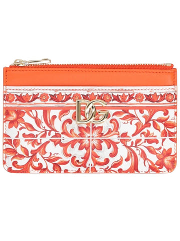 DOLCE & GABBANA - Maiolica Print Calfskin Card Holder - Orange dolce-gabbana-maiolica-calfskin-card-holder-orange-front-jpg