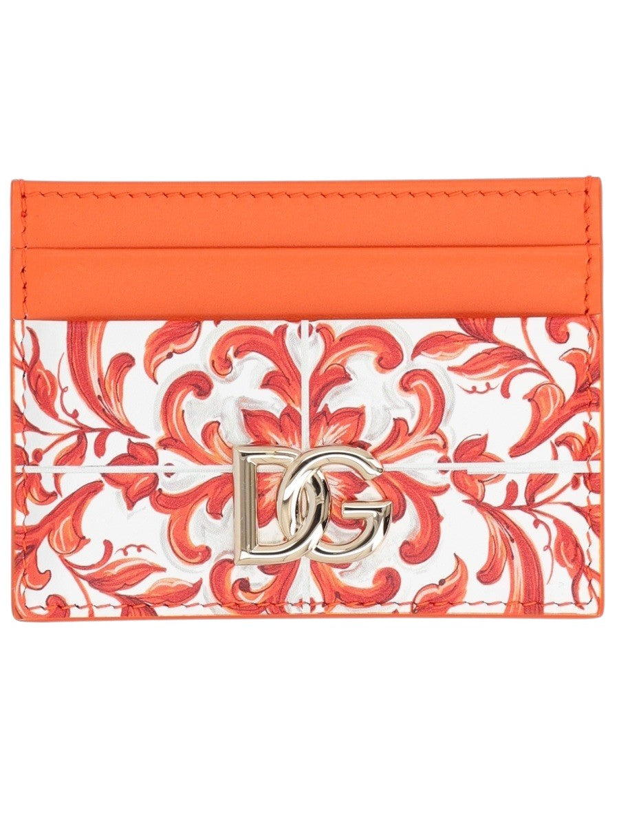 DOLCE & GABBANA - Maiolica Print Calfskin Card Holder - Orange dolce-gabbana-maiolica-print-calfskin-card-holder-orange-front-jpg