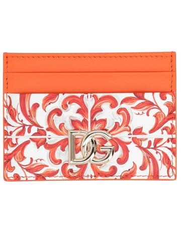 DOLCE & GABBANA - Maiolica Print Calfskin Card Holder - Orange dolce-gabbana-maiolica-print-calfskin-card-holder-orange-front-jpg