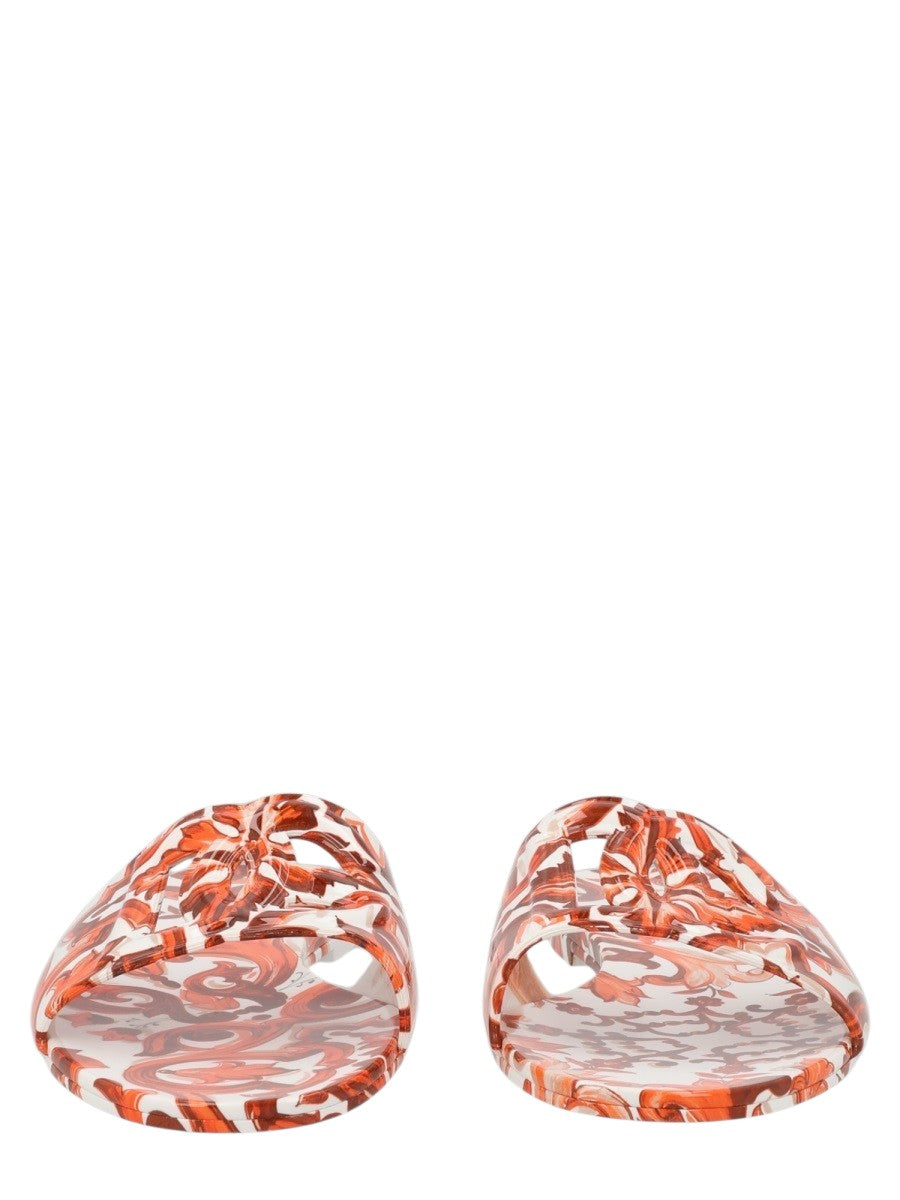 Dolce & Gabbana - Maiolica Rubber Beach Slides - White And Orange dolce-gabbana-maiolica-rubber-beach-slides-white-orange-front-jpg