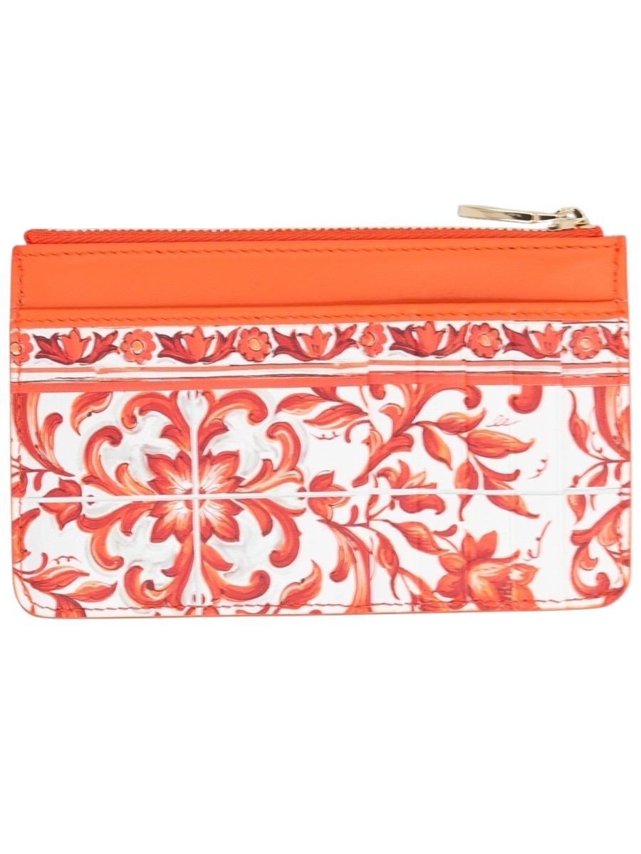 DOLCE & GABBANA - Maiolica Print Calfskin Card Holder - Orange dolce-gabbana-orange-maiolica-leather-card-holder-back-jpg