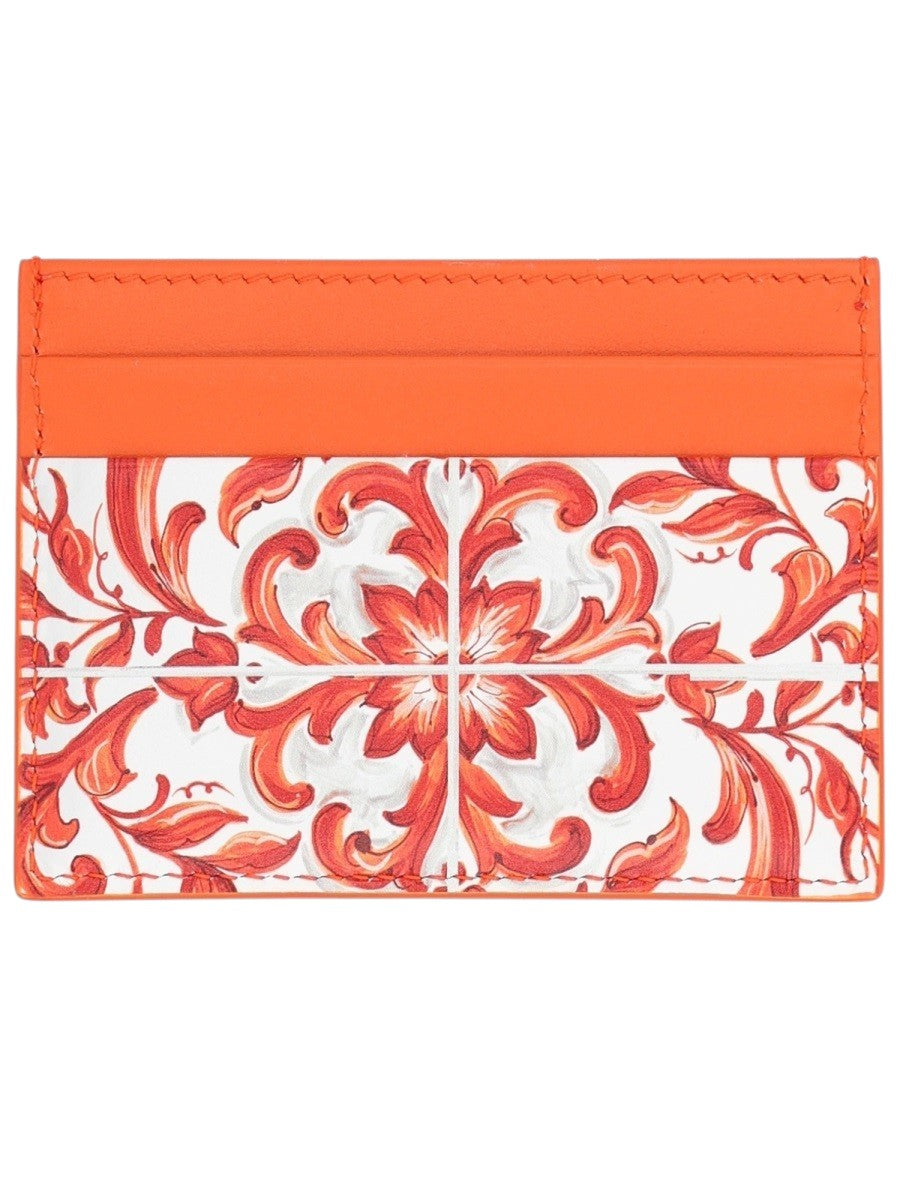 DOLCE & GABBANA - Maiolica Print Calfskin Card Holder - Orange dolce-gabbana-maiolica-print-calfskin-card-holder-orange-front-jpg